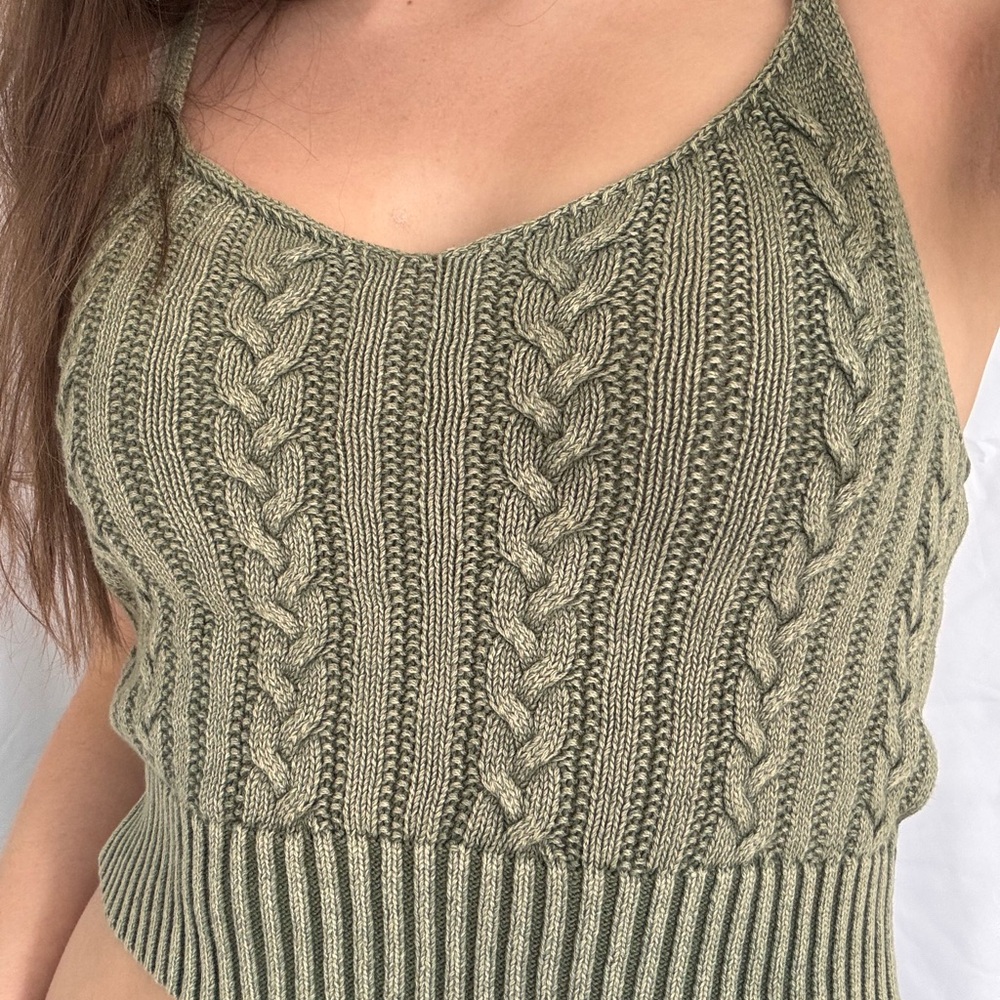 American Eagle Outfitters Olive Cable Knit Top